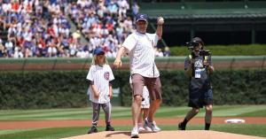 ‘Ted Lasso’ Star Jason Sudeikis Joined by His Kids to Throw the First Pitch at Cubs Versus Cardinals Game