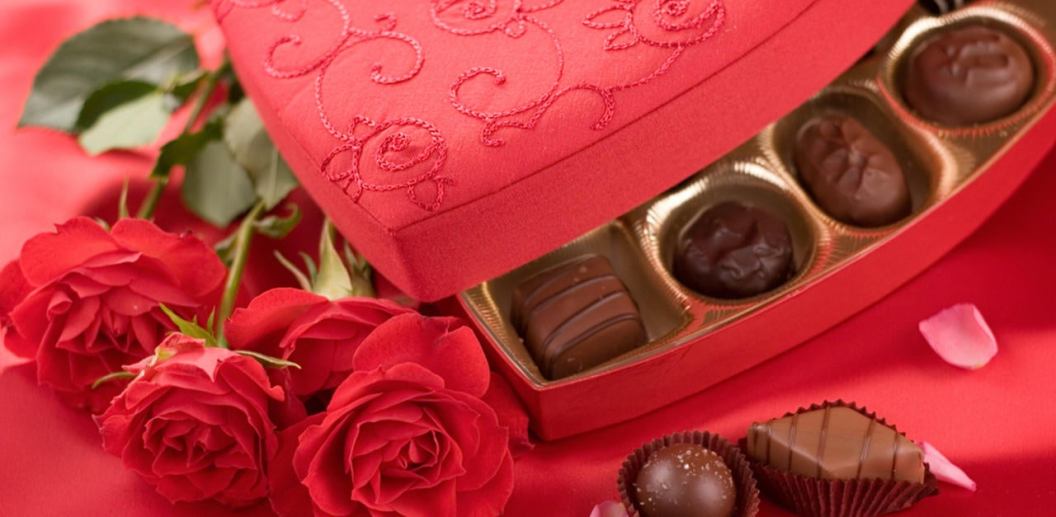 Valentine's Day candy and roses