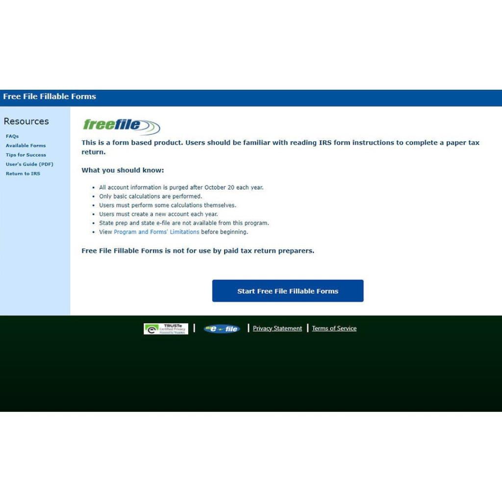 IRS Free File Fillable forms