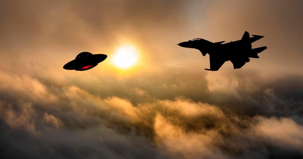 Fighter jet attacks a UFO. UFO invasion