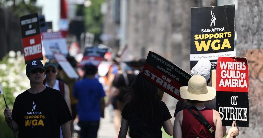 SAG-AFTRA Union Members Join Writers Picket Line At Netflix Headquarters