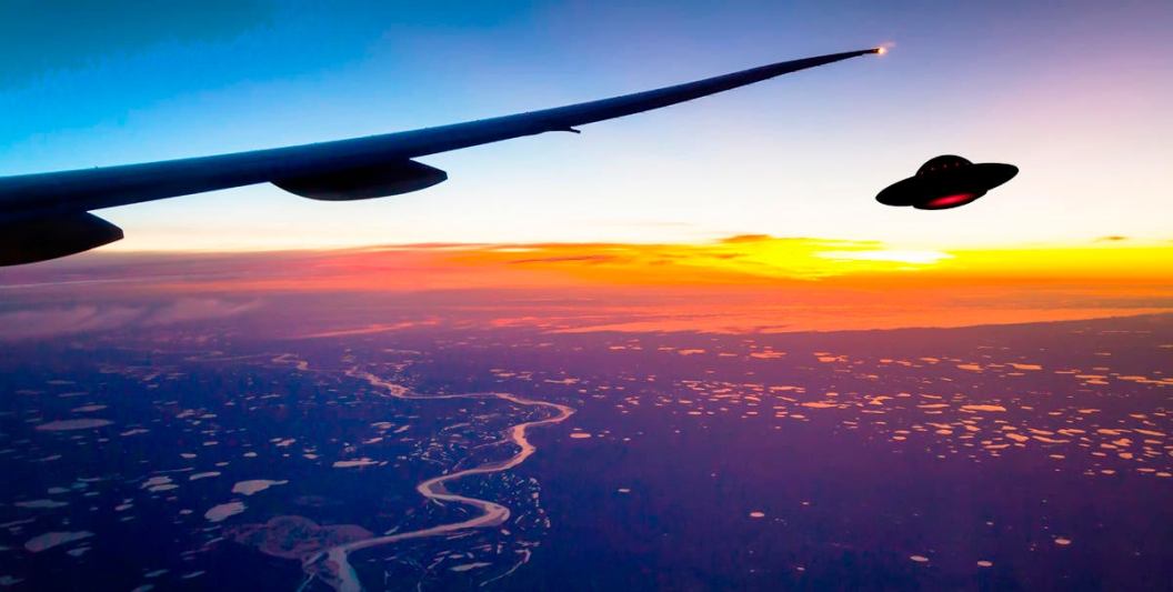 View of a UFO in flight from an airplane window