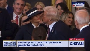 Melania Trump’s Hat Awkwardly Blocks Kiss From President Donald Trump During Inauguration