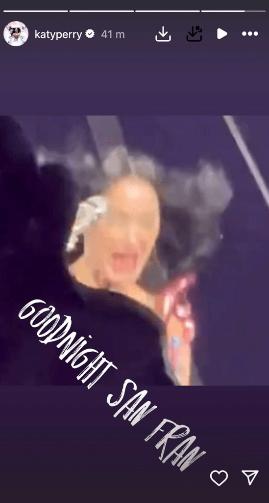 Katy Perry Shares Photo after prop malfunction during San Francisco Lifetime tour stop